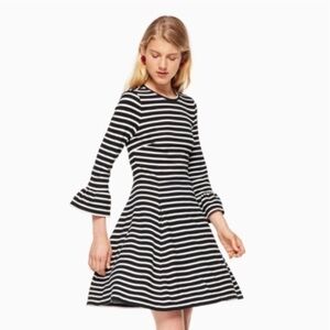 Kate Spade Broome Street Black & White Striped Fit & Flare Dress Large